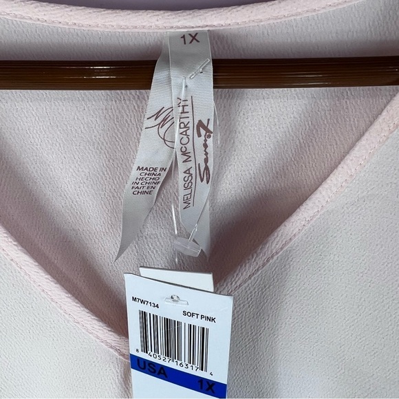 NWT Melissa McCarthy Seven7 Plus Bell Sleeve Sheer Tunic Blouse Soft Pink 1X - Picture 7 of 12